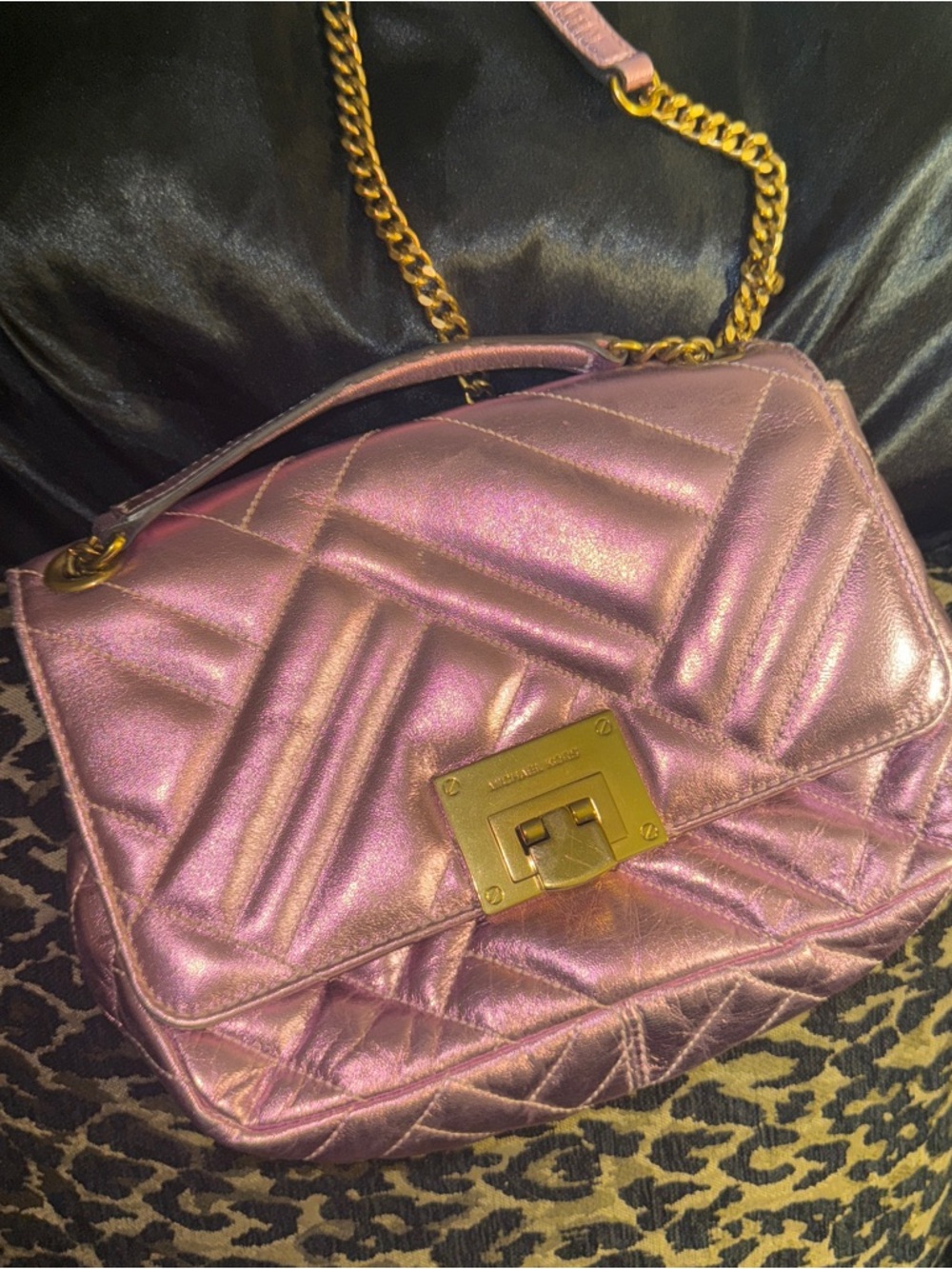 Michael Kors Metallic Pink Quilted Shoulder Bag with Gold Chain